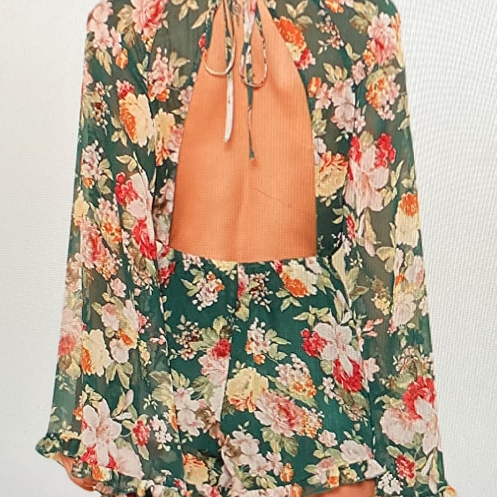 Romwe Green Floral Short Romper sz M 8/10US